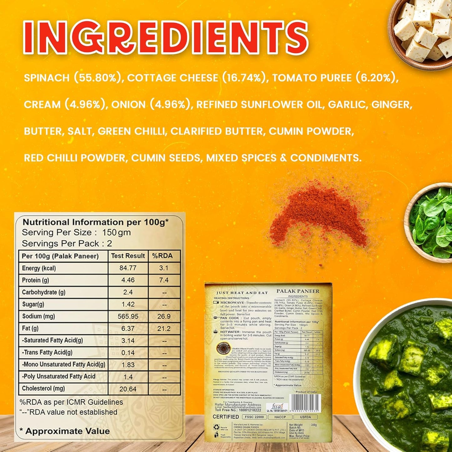 Chokhi Dhani by NA Palak Paneer Ready To Eat Meal in 2 Minutes