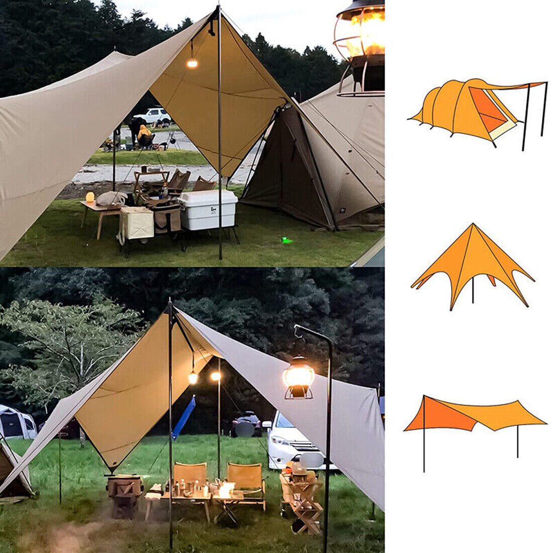 6.6 x 6.6 Tent Poles Universal Telescopic Adjustable Steel Awning Canopy Tarp Pole