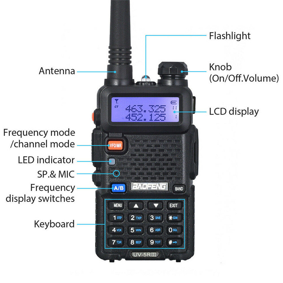 Baofeng UV-5R Dual-Band Walkie Talkie – Three-Segment Antenna, VHF/UHF Handheld Radio