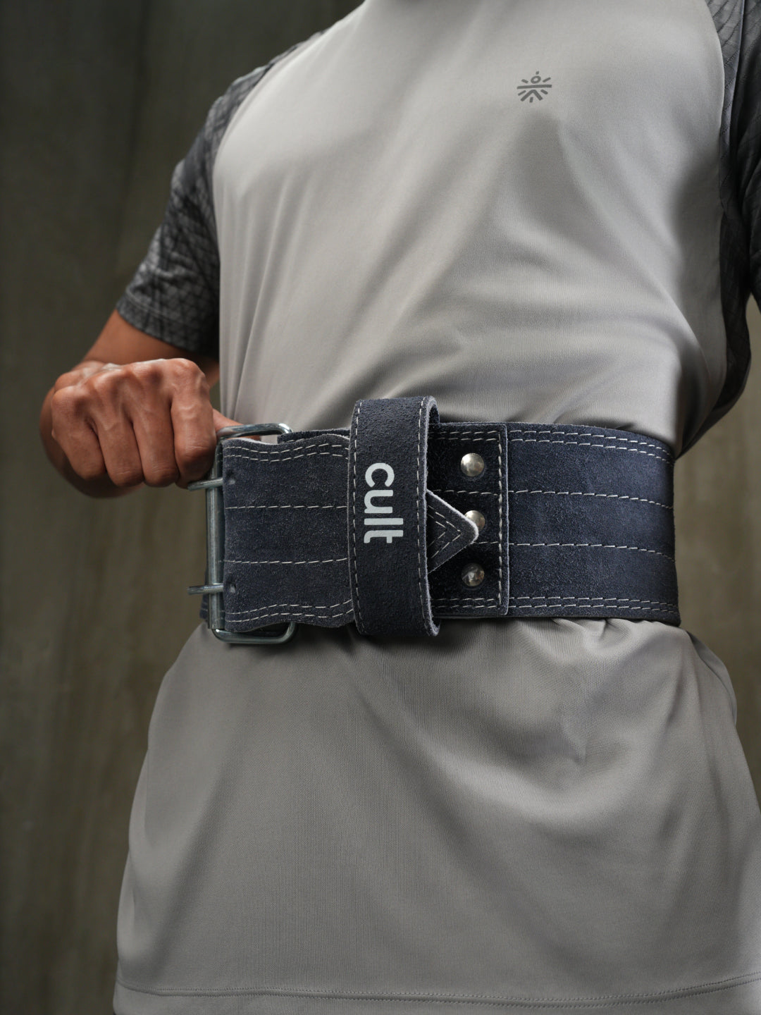 SM Gym Belt Grey Suede Leather Unisex