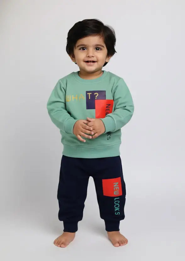 Boys Casual Sweatshirt Track Pants  (Emerald & Mustard)