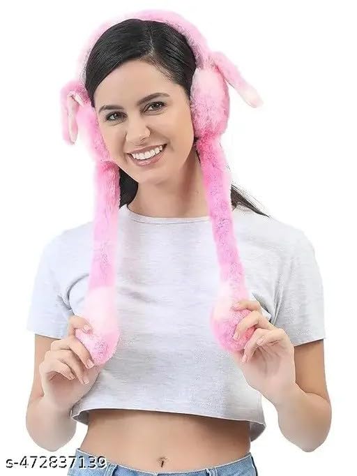 Cute Moving Bunny Ear Earmuffs for Kids – Squeeze-to-Flop Plush Headband | Warm & Adorable Winter Wear/Multicolour