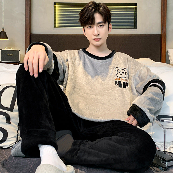 Pajamas Coral Fleece Fleece Lined Padded Warm Keeping Flannel Home Wear Winter Suit