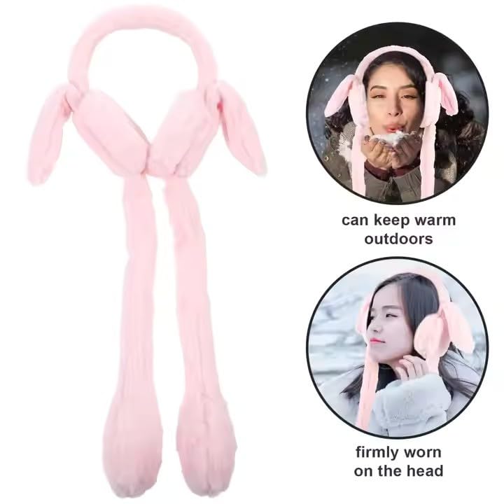 Cute Moving Bunny Ear Earmuffs for Kids – Squeeze-to-Flop Plush Headband | Warm & Adorable Winter Wear/Multicolour