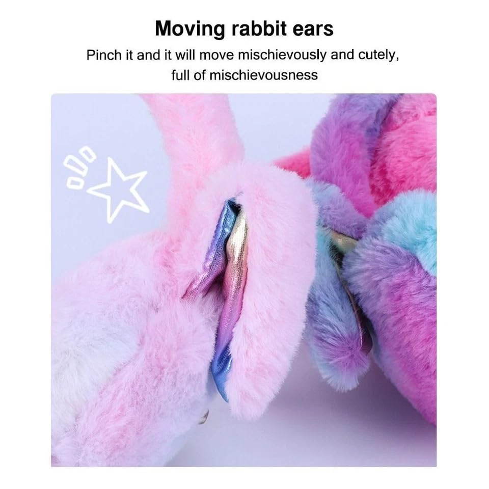 Cute Moving Bunny Ear Earmuffs for Kids – Squeeze-to-Flop Plush Headband | Warm & Adorable Winter Wear/Multicolour