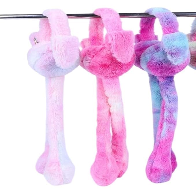 Cute Moving Bunny Ear Earmuffs for Kids – Squeeze-to-Flop Plush Headband | Warm & Adorable Winter Wear/Multicolour