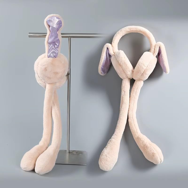 Cute Moving Bunny Ear Earmuffs for Kids – Squeeze-to-Flop Plush Headband | Warm & Adorable Winter Wear/Multicolour