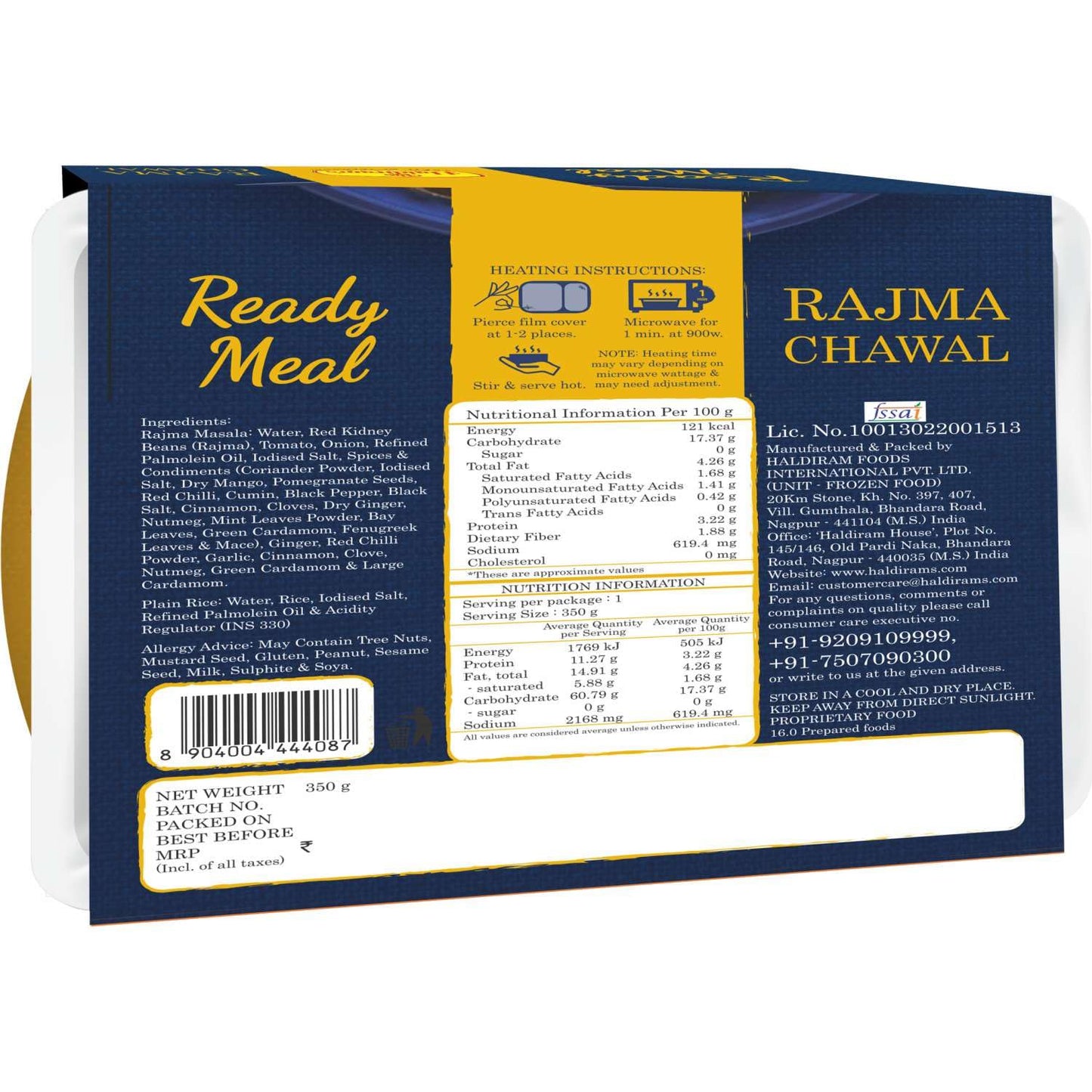 Haldiram's Choley Chawal , Dal Tadka with Jeera rice, Dal Makhani and Rajma Chawal Combo  (1350 g)