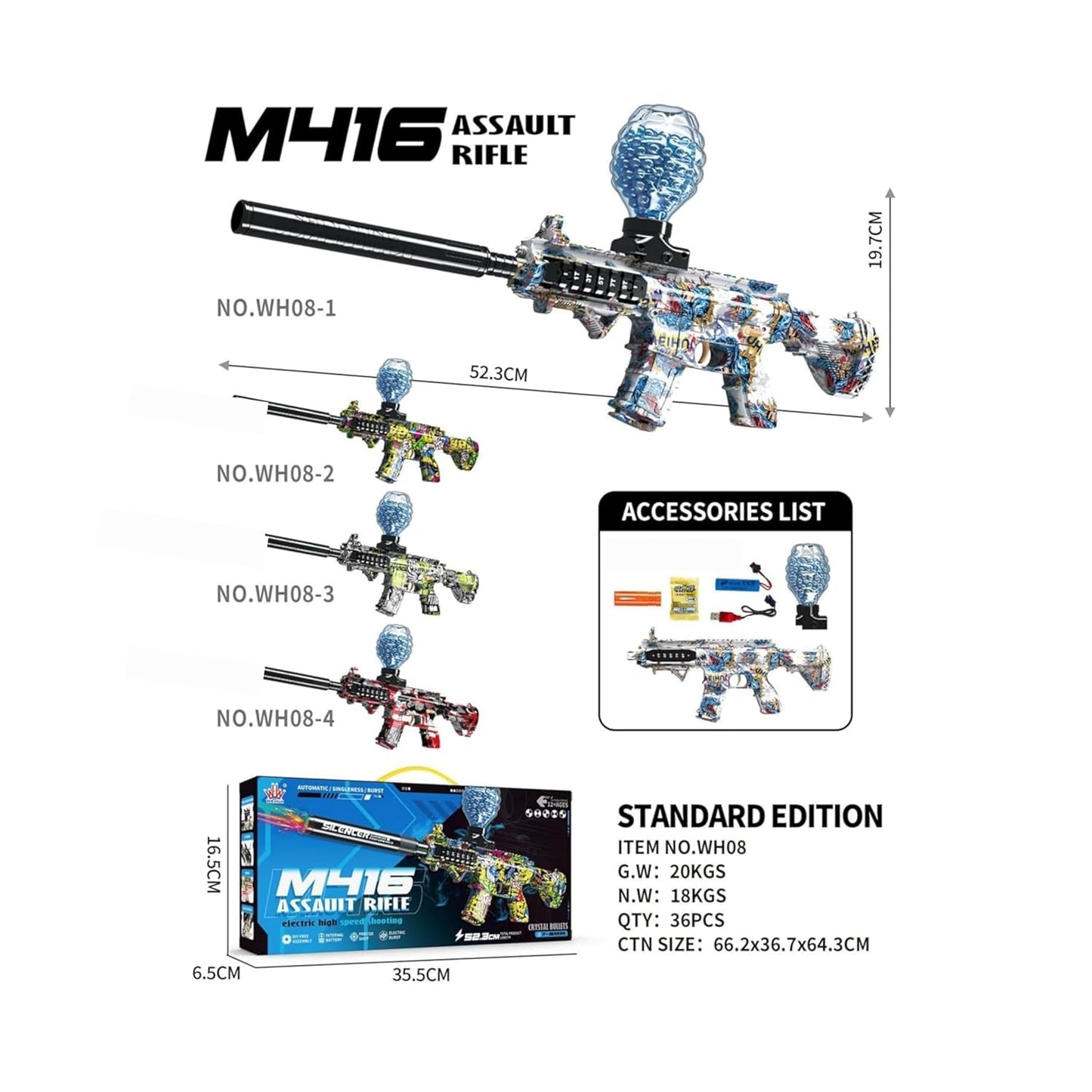 M416 Gel Blaster Gun |10K Gel Balls| Electric Operated Gun High Speed Upto 50 Feet Rangei