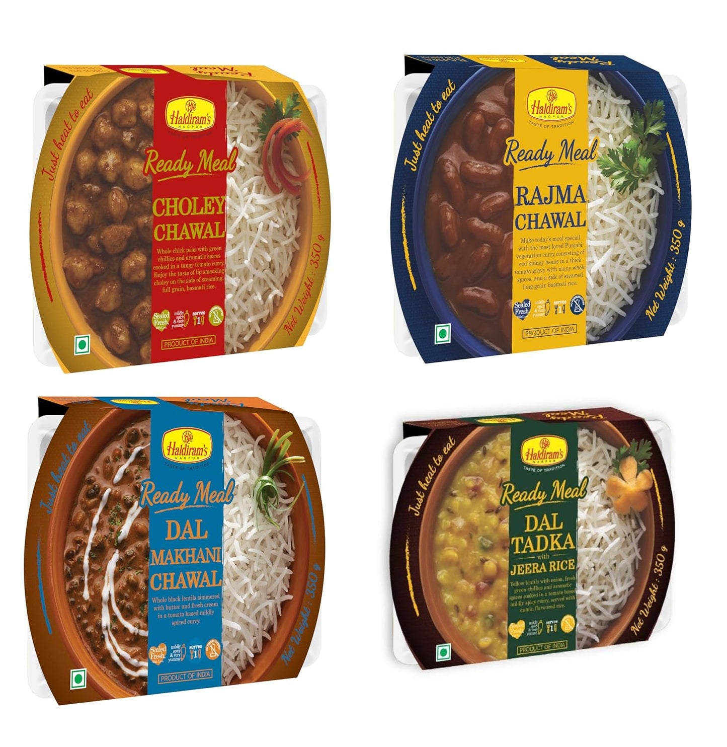 Haldiram's Choley Chawal , Dal Tadka with Jeera rice, Dal Makhani and Rajma Chawal Combo  (1350 g)