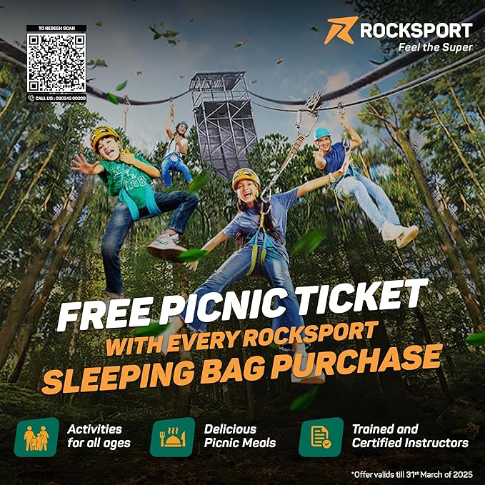 Rocksport Camplite +10°C to +20°C Shape Sleeping Bag for Camping, Hiking, Indoor & Outdoor, Warm Sleep Bag l Free Air Pillow & Adventure Pass