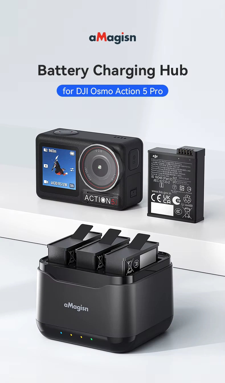DJI Osmo Action 5, 4, 3 and Osmo 360 Fast Battery Charging Hub