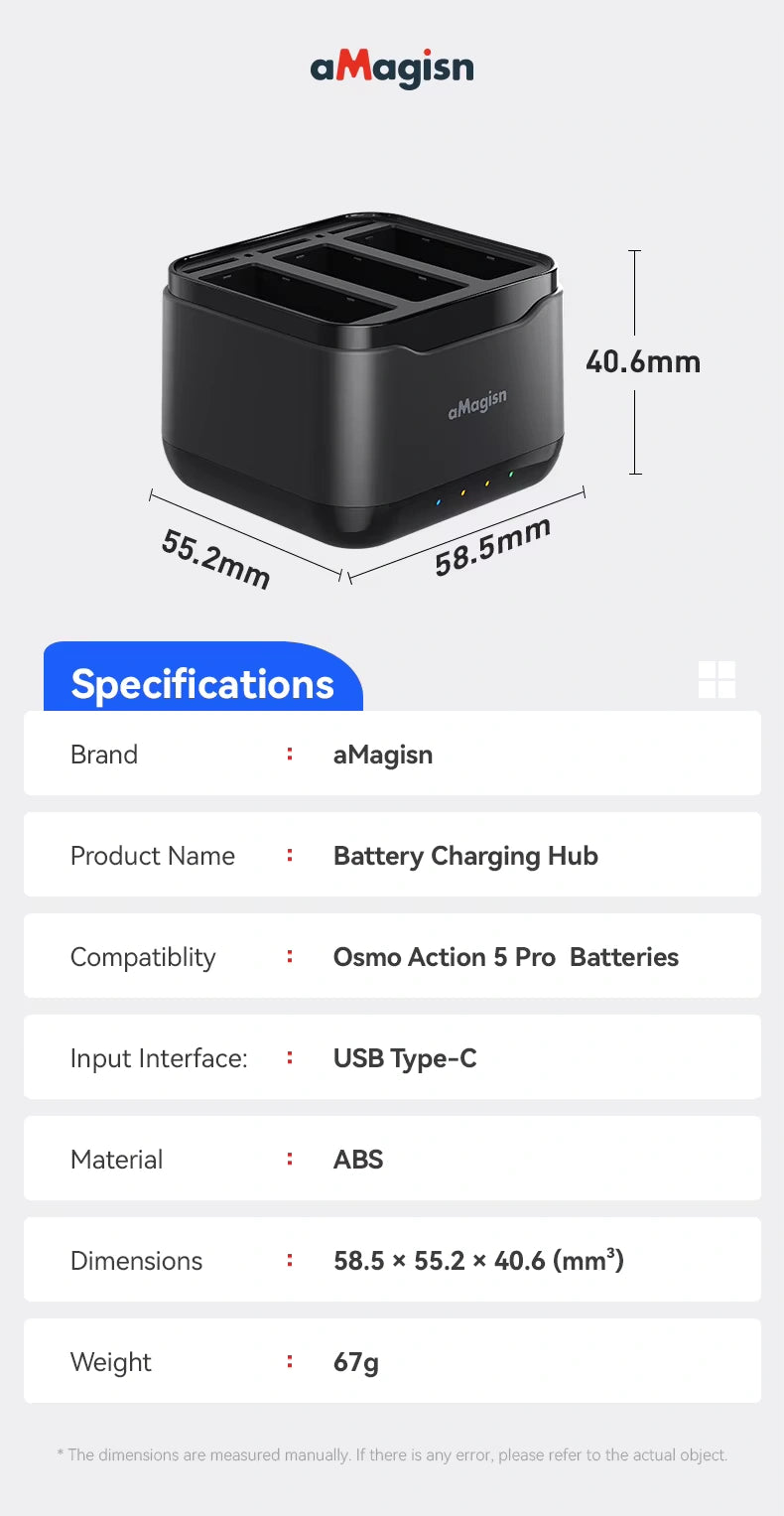 DJI Osmo Action 5, 4, 3 and Osmo 360 Fast Battery Charging Hub