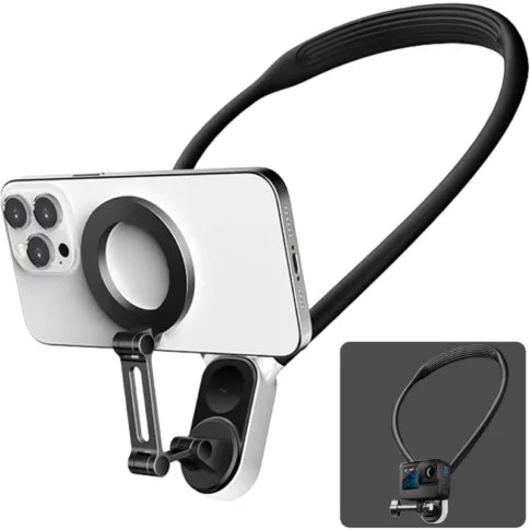 Magnetic Phone Neck Holder Mount POV Vlog Hands Free with Magnetizer Ring Video Recording for iPhone, Android, Action Camera
