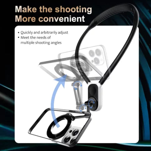 Magnetic Phone Neck Holder Mount POV Vlog Hands Free with Magnetizer Ring Video Recording for iPhone, Android, Action Camera