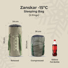 Army Sleeping Bag with Fleece Lining for Cold Weather Trekking and Travelling | Mummy Shape | Water Repellent | 3 Year Warranty ( - 15°C Green)