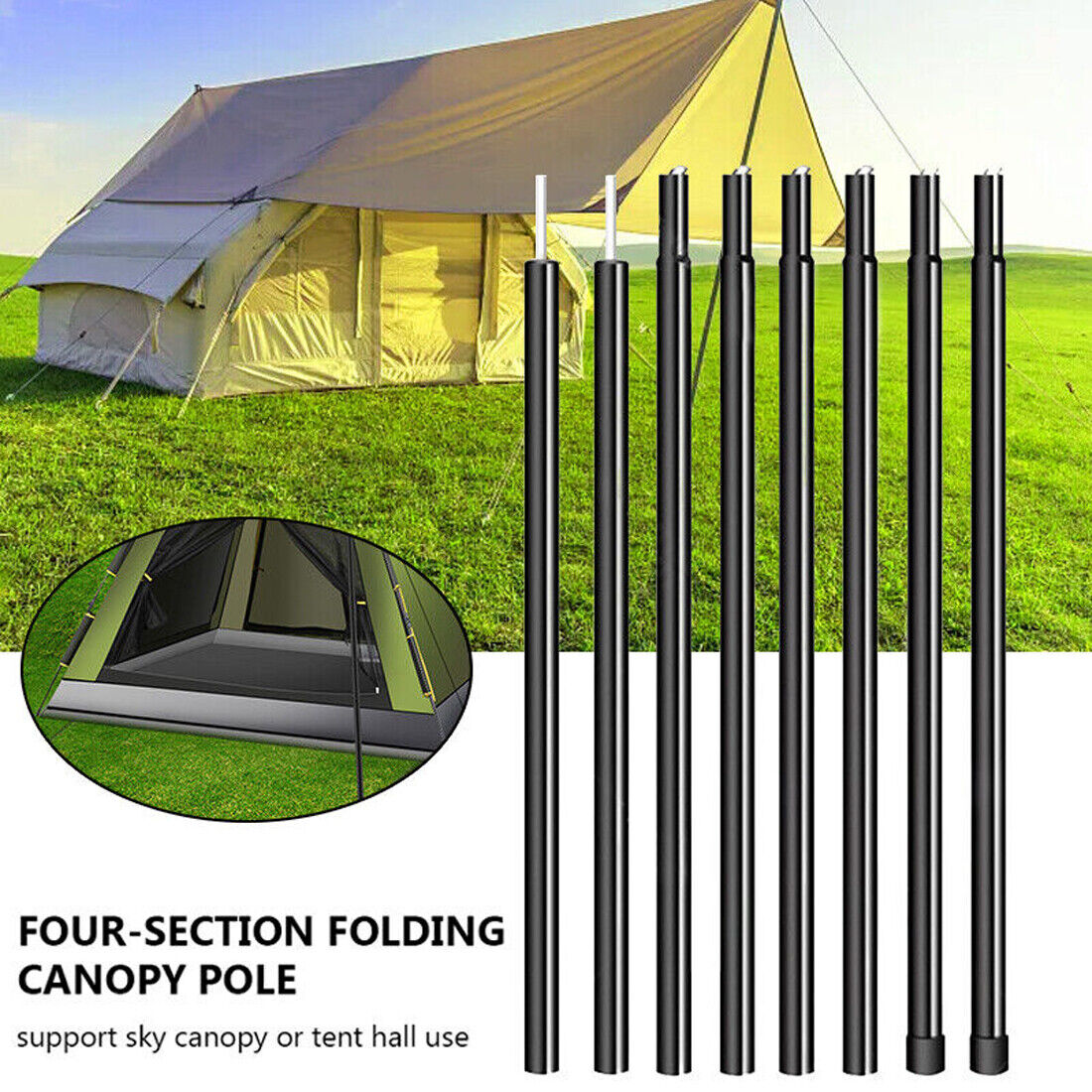 6.6 x 6.6 Tent Poles Universal Telescopic Adjustable Steel Awning Canopy Tarp Pole