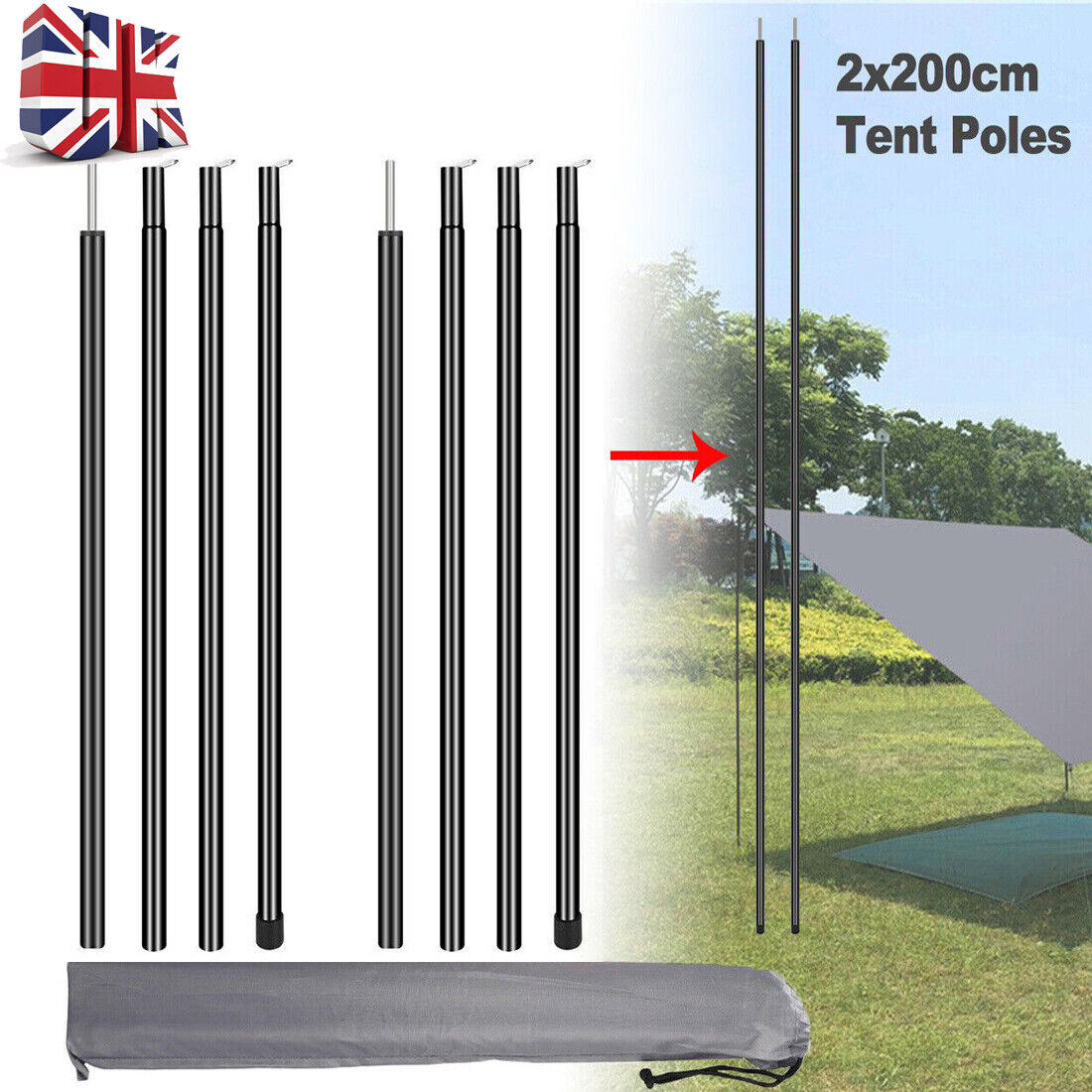 6.6 x 6.6 Tent Poles Universal Telescopic Adjustable Steel Awning Canopy Tarp Pole