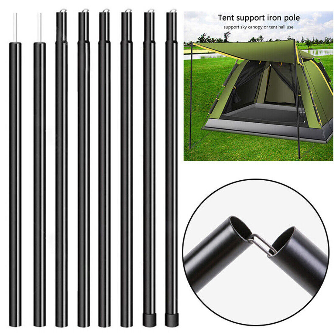 6.6 x 6.6 Tent Poles Universal Telescopic Adjustable Steel Awning Canopy Tarp Pole