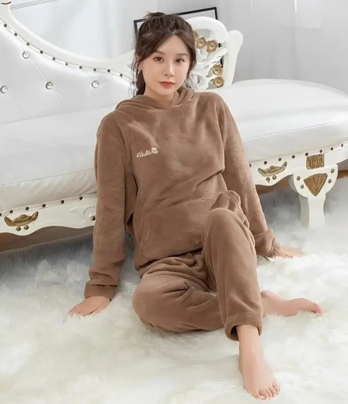 Women Night Suit Set Brown